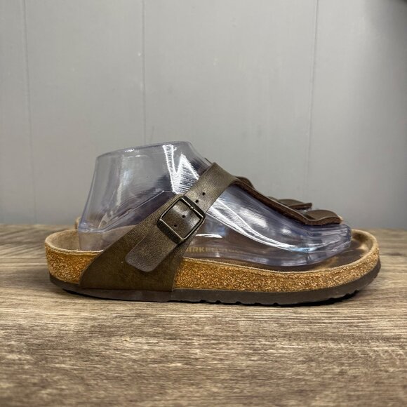 Birkenstock Gizeh Thong Strap Sandals Brown/Gold Leather Size 39 W8 - Picture 1 of 10